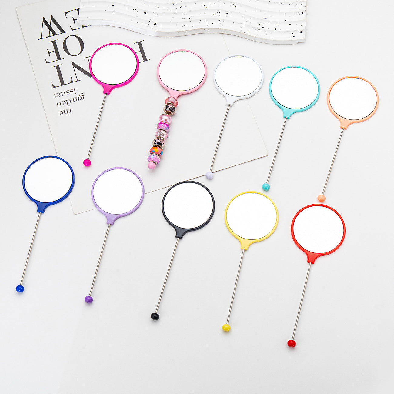 Wholesale Hand Holding Round DIY Beaded Small Mirror Portable HD Mirror Handheld Mirror